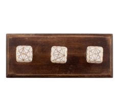 White And Golden Square Ceramic Wooden Hooks 