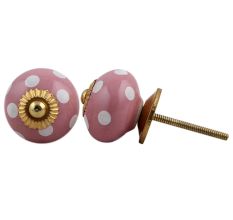 Pink White Polka Round Knob