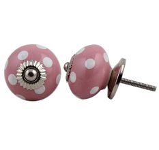 Pink White Polka Round Knob