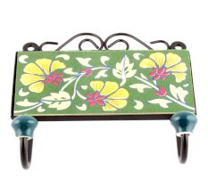Forest Green Ceramic Flower Tiles Hooks