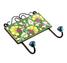 Forest Green Ceramic Flower Tiles Hooks