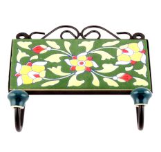 Forest Green And White Leaf Ceramic Flower Tiles Hooks
