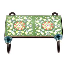 Forest Green Flower Ceramic Tiles Hooks Online