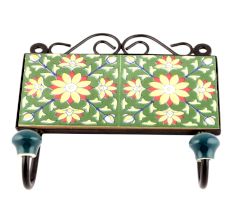 Forest Green Yellow Sunflower Ceramic Tiles Hooks
