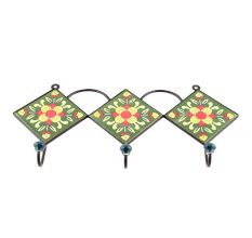 Forest Green  And Yellow Floral Tiles Hooks