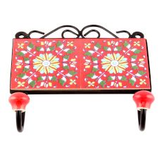 Red Floral Ceramic Tiles Hooks Online