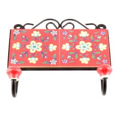 Red And Yellow Tiny Flower Ceramic Tiles Hooks