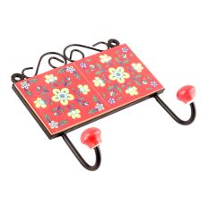 Red And Yellow Tiny Flower Ceramic Tiles Hooks