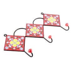 Red And Yellow Floral Ceramic Tiles Hooks