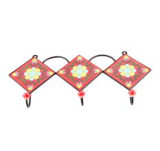 Red Triangle Ceramic Floral Tiles Hooks