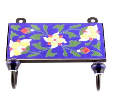 Navy Blue Ceramic Floral Tiles Hooks