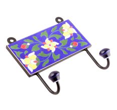 Navy Blue Ceramic Floral Tiles Hooks