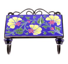 Navy Blue And Forest Green Leaf Ceramic Floral Tiles Hooks 