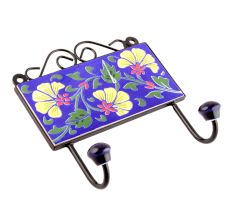 Navy Blue And Forest Green Leaf Ceramic Floral Tiles Hooks 