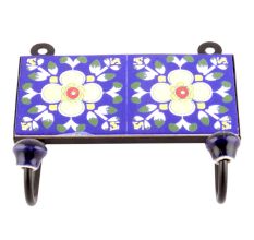 Navy Blue Ceramic Floral Tiles Hooks Online