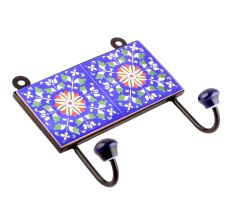 Navy Blue And Yellow Ceramic Floral Tiles Hooks