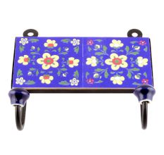 Navy Blue And Yellow Tiny Flower Ceramic Tiles Hooks