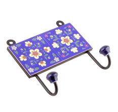 Navy Blue And Yellow Tiny Flower Ceramic Tiles Hooks