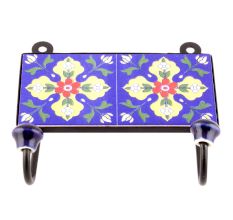 Navy Blue And Red Tiny Flower Ceramic Tiles Hooks 