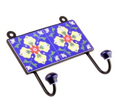 Navy Blue And Red Tiny Flower Ceramic Tiles Hooks 