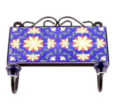 Navy Blue And Yellow Sunflower Ceramic Tiles Hooks