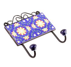 Navy Blue And Yellow Sunflower Ceramic Tiles Hooks