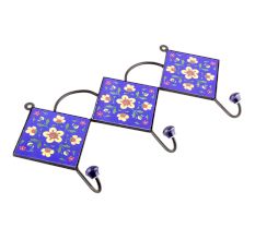Navy Blue And Yellow Tiny Flower Ceramic Tiles Hooks Online