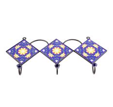 Navy Blue Yellow Sunflower Ceramic Tiles Hooks