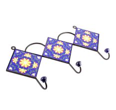 Navy Blue Yellow Sunflower Ceramic Tiles Hooks
