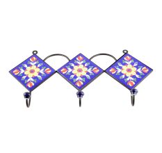 Navy Blue And Yellow Tiny Flower Ceramic Tiles Hooks Online