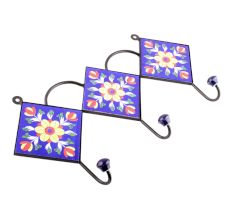 Navy Blue And Yellow Tiny Flower Ceramic Tiles Hooks Online