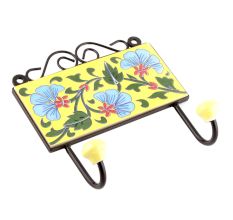 Yellow And Turquoise Leaf Floral Ceramic Tiles Hooks Online
