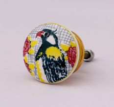 Multicolor Parrot Flat Ceramic Cabinet Knob
