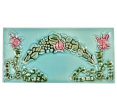 Pink Flowers and leafy design Ceramic Sky Blue Background Tile