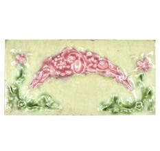 Hand Made Pink Floral Pattern and leaves Ceramic Tile