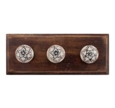 Black With Pink Dotted Ceramic Flat Wooden Hooks