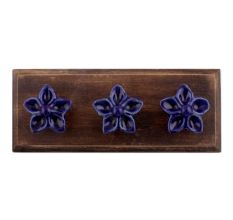 Navy Blue Flower Ceramic Wooden Hooks