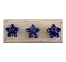 Navy Blue Flower Ceramic Wooden Hooks
