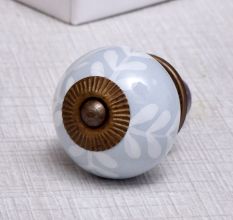 Grey Leaf Ceramic Floral Drawer Knobs