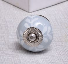 Grey Leaf Ceramic Floral Drawer Knobs