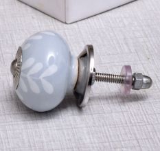 Grey Leaf Ceramic Floral Drawer Knobs