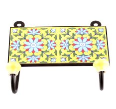 Yellow And Turquoise Sunflower Ceramic Tiles Hooks