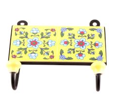 Yellow And Turquoise Tiny Flower Ceramic Tiles Hooks
