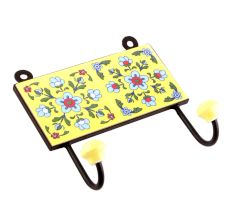 Yellow And Turquoise Tiny Flower Ceramic Tiles Hooks
