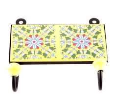 Yellow And Turquoise Ceramic Floral Tiles Hooks