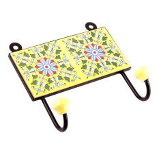 Yellow And Turquoise Ceramic Floral Tiles Hooks