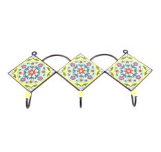 Yellow And Turquoise Ceramic Floral Tiles Hooks