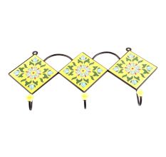 Yellow And Forest Green Leaf Ceramic Floral Tiles Hooks