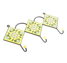 Yellow And Forest Green Leaf Ceramic Floral Tiles Hooks