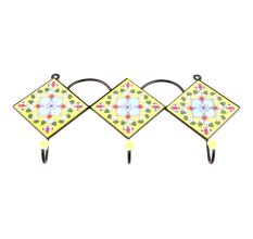 Yellow Turquoise Tiny Floral Tiles Hooks 